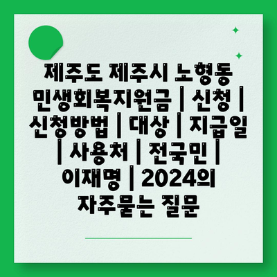 제주도 제주시 노형동 민생회복지원금 | 신청 | 신청방법 | 대상 | 지급일 | 사용처 | 전국민 | 이재명 | 2024