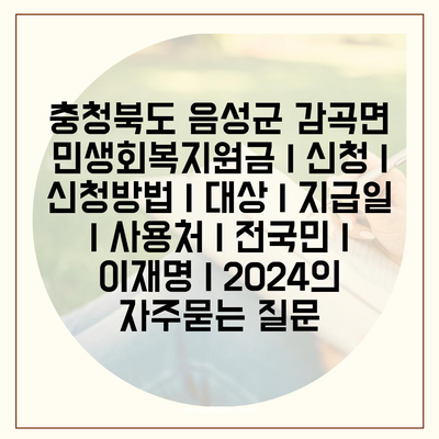 충청북도 음성군 감곡면 민생회복지원금 | 신청 | 신청방법 | 대상 | 지급일 | 사용처 | 전국민 | 이재명 | 2024