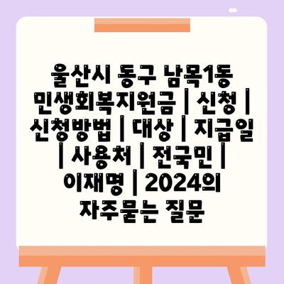 울산시 동구 남목1동 민생회복지원금 | 신청 | 신청방법 | 대상 | 지급일 | 사용처 | 전국민 | 이재명 | 2024