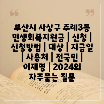 부산시 사상구 주례3동 민생회복지원금 | 신청 | 신청방법 | 대상 | 지급일 | 사용처 | 전국민 | 이재명 | 2024