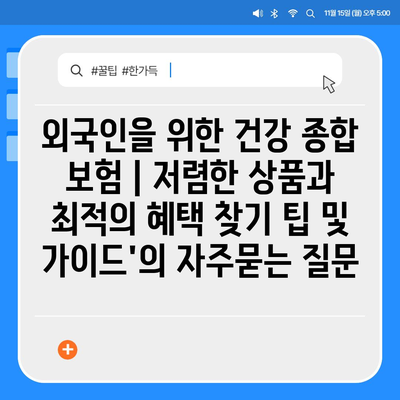 외국인을 위한 건강 종합 보험 | 저렴한 상품과 최적의 혜택 찾기 팁 및 가이드