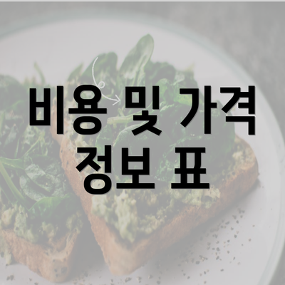 비용 및 가격 정보 표