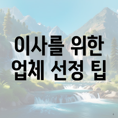 이사를 위한 업체 선정 팁