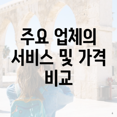 주요 업체의 서비스 및 가격 비교