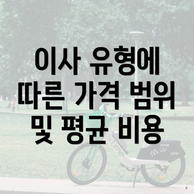 이사 유형에 따른 가격 범위 및 평균 비용